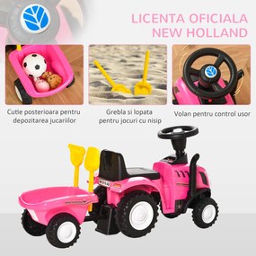 HOMCOM Tractor Roz Ride-On pentru Copii, Jucărie Atractivă și Durabilă 91x29x44 cm | Aosom Romania