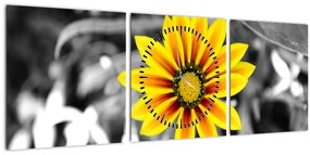 Tablou cu floare galbenă (cu ceas) (90x30 cm)