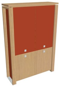 Dulap înalt Verno+ S 140 x 46 x 210 cm, uși combinate, stejar deschis / portocaliu