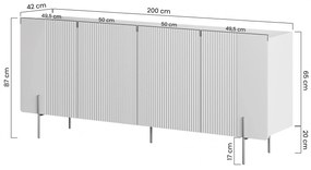 Comodă Malmi 200 cm cu patru uși pe bază de metal - cașmir / crem / picioare aurii