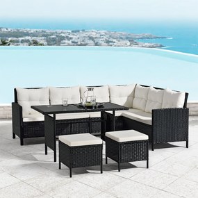 Jusky Set ratan de gradina Manacor - perne negre, albe