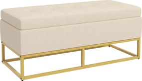 HOMCOM Bancă de Depozitare Rectangulară cu Șezut Căptușit și Picioare din Oțel, 110x44x49 cm, Bej | Aosom Romania