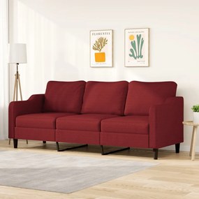 348967 vidaXL Canapea cu 3 locuri, roșu vin, 210 cm, material textil