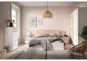 Pat matrimonial alb/cu aspect de lemn de stejar cu spațiu de depozitare 140x190 cm Sahara – Marckeric