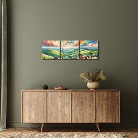 Tablou – Cai galopând prin peisaj (cu ceas) (90x30 cm)