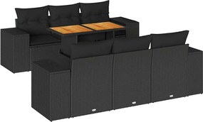 vidaXL Set canapele de grădină cu perne, 7 piese, negru, poliratan