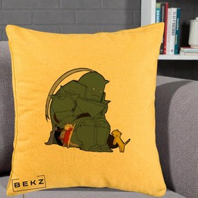 Perna Personalizata Fullmetal Alchemist Alphonse cu Pisici, 40x40 cm, Galben, Husa Detasabila, Perna Inclusa, BEKZ®