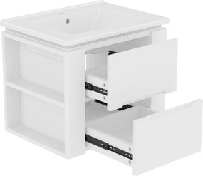 Dulap de baie suspendat cu iluminare LED cu senzor radar, două sertare și rafturi laterale, 61x46x50 cm, Alb