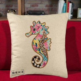 Perna Decorativa Calut de Mare Glitter Tropical, 40x40 cm, Bej, Husa Detasabila, Perna Inclusa, BEKZ®