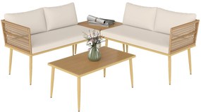 Outsunny Set Mobilier de Grădină din 4 Piese cu 2 Canapele și 2 Măsuțe de Cafea, 116x65x70 cm, Alb Crem | Aosom Romania