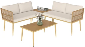 Outsunny Set Mobilier de Grădină din 4 Piese cu 2 Canapele și 2 Măsuțe de Cafea, 116x65x70 cm, Alb Crem | Aosom Romania