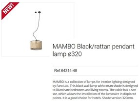 Lustra pendul moderna design natural MAMBO 32cm negru/ratan 64314-48