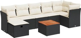 vidaXL Set mobilier de grădină cu perne, 8 piese, negru, poliratan
