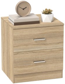 HOMCOM Masuta de Noapte cu 2 Sertare Masuta Auxiliara pentru Sufragerie Dormitor Incarcare 30 kg 45x39,5x49 cm Lemn Natural | Aosom Romania
