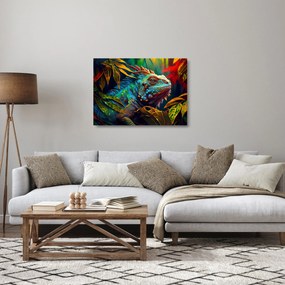 Tablou pe sticlă - Iguana colorată (70x50 cm)