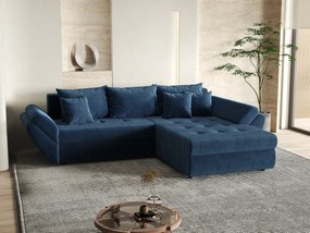 Colțar extensibil dumonde cu ladă de depozitare si sezut confortabil din spuma high-density, Loana Zoom Blue II 270x185 cm