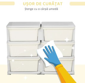 HOMCOM Comodă cu 6 Sertare pentru Copii 3-6 Ani cu Margini Rotunjite, din PP Crem, 75x37x56.5 cm | Aosom Romania