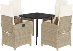 vidaXL Set mobilier de grădină cu perne, 5 piese, bej, poliratan