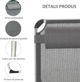 Outsunny Șezlong de plajă, Pliabil cu suport pentru cap, spătar reglabil, aluminiu și textilene, bej | Aosom Romania