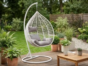 Scaun suspendat alb KOKON cu suport, perna deschisa