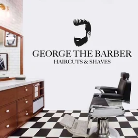 Sticker Decorativ Personalizat Salon Barber Shop / Frizerie, 45x97 cm, Negru, Oracal
