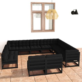 3076948 vidaXL Set mobilier grădină cu perne, 12 piese, lemn masiv de pin