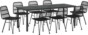 vidaXL Set de masă pentru grădină 9 pcs Negru