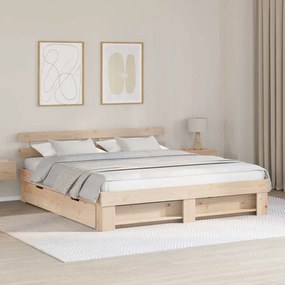 vidaXL Cadru de pat cu sertar cu headboard cu depozitare Maro 180 x 200 cm Lemn de brad solid