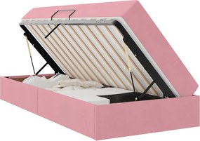 vidaXL Pat cu saltea și spațiu de depozitare Roz 90 x 190 cm Catifea