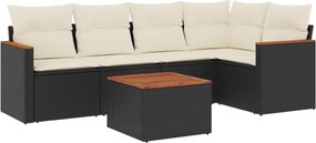 vidaXL Set mobilier de grădină cu perne, 6 piese, negru, poliratan