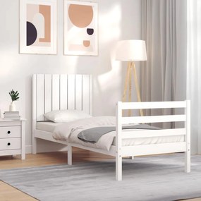 3194727 vidaXL Cadru de pat cu tăblie single mic, alb, lemn masiv
