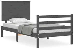 3195208 vidaXL Cadru de pat cu tăblie, gri, 90x200 cm, lemn masiv