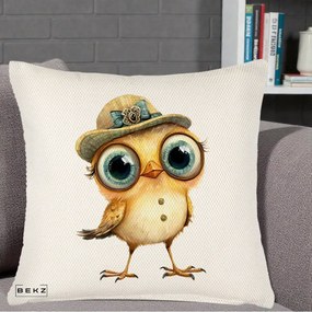 Perna Decorativa Pui Elegant cu Palarie Teal, 40x40 cm, Crem Reliefat, Husa Detasabila, Perna Inclusa, BEKZ®