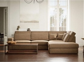 Colțar maro deschis cu tapițerie din chenille (cu colț pe partea dreaptă/în formă de ”L”) Kirou – Maison de Rêve