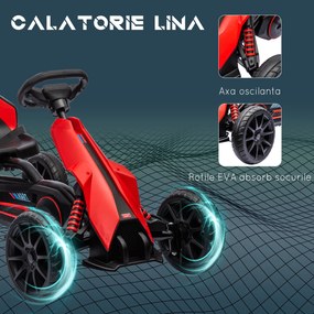 Kart cu pedale pentru copii cu vârsta între 3-8 ani cu scaun reglabil în 4 poziții și roți EVA, 100x58x58,5cm roșu și negru HOMCOM | Aosom Romania