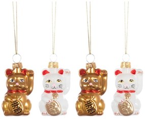 Ornamente de Crăciun 4 buc. din sticlă Lucky Cat – Sass &amp; Belle