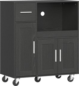 HOMCOM Dulap pentru Microunde din Lemn cu Sertar, 2 Dulapuri, Raft Deschis și Raft Reglabil, 80x40x88,7 cm, Negru | Aosom Romania