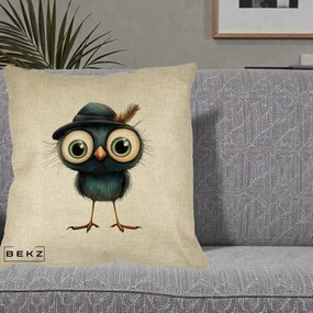 Perna Decorativa Pui Misterios cu Palarie Neagra, 40x40 cm, Crem, Husa Detasabila, Perna Inclusa, BEKZ®