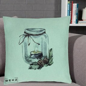 Perna Decorativa Felinar cu Lumanare si Conuri, 40x40 cm, Verde Menta, Husa Detasabila, Perna Inclusa, BEKZ®