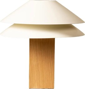 Lampă de masă din bumbac bej cu structură din furnir de stejar și metal cromat, abajur dublu, finisaj natural, 50×35 cm, „Doppia"