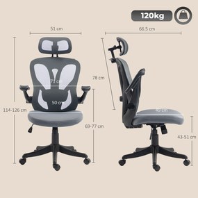 HOMCOM Scaun de Birou Ergonomic cu Tetieră 2D, Cotiere 3D, Înălțime Reglabilă, Mesh Respirabil, Gri Închis | Aosom Romania