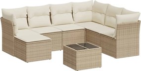 vidaXL Set canapele de grădină, 8 piese, cu perne, bej, poliratan