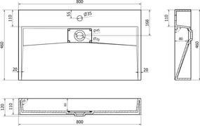 Mexen Ava chiuvetă de blat din conglomerat 1/O 80 x 46 cm, albă - 23018001