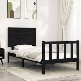 3193365 vidaXL Cadru de pat cu tăblie Small Single, negru, lemn masiv