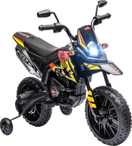 AIYAPLAY Motocicletă Electrică pentru Copii 3-8 Ani, 2 Motoare 12V, Roți Ajutătoare Detașabile, 30 kg, Galben | Aosom Romania