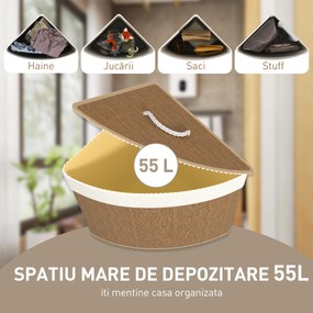 HOMCOM Coș de Rufe Colțar 55L cu Sac Detașabil din Bambus Maro | Aosom Romania