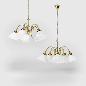 Candelabru 5 brate din alama si abajur ceramic Zefira