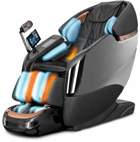 Fotoliu de masaj ZEENA INFINITY PRO, AI voce, Incalzire, Bluetooth, Zero Gravity SL-Track Shiatsu, Joystick și suport pentru telefon, Controler rapid cotiera, 2 Boxe, Moduri Automate, Suport Picioare extensibil, Piele PU Premium, Negru