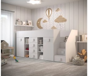 Pat multifuncțional 90 cm Toreno 3 (Alb + alb lucios + mânere alb lucios) (D). 1083330