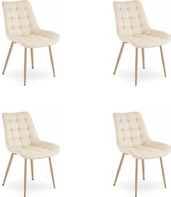 Set 4 Scaune Bucatarie/Dining Joy Bej, Catifea, Picioare Metalice, Finisaj Lemn